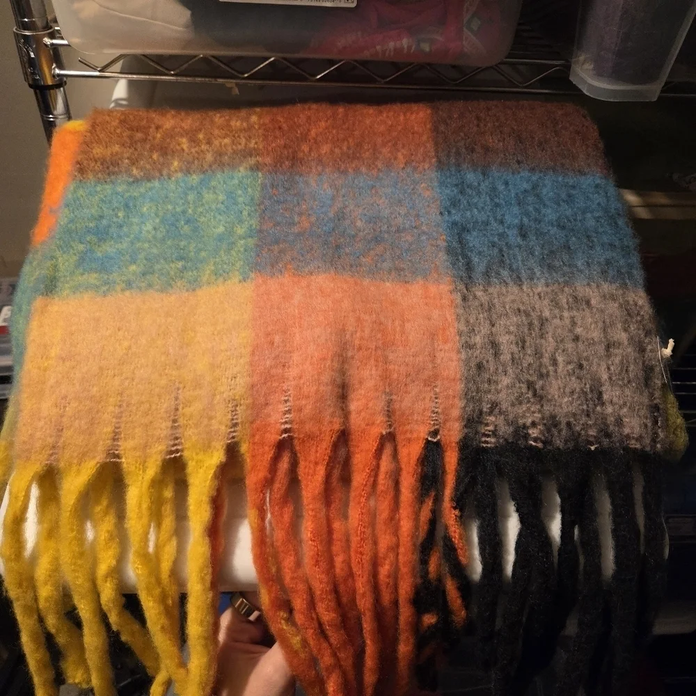 HatAttack Cozy Thick Scarf Bright Multicolor With Fringe Brand New With Tags